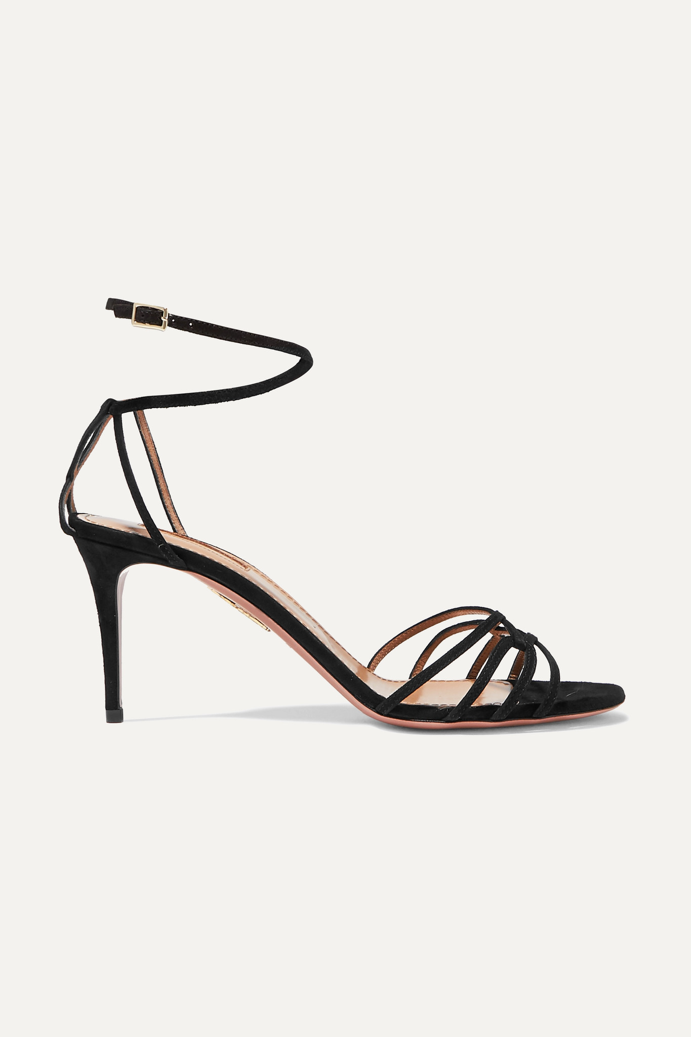 Aquazzura - Very First Kiss 75 Suede Sandals - Black | ABOUT ICONS