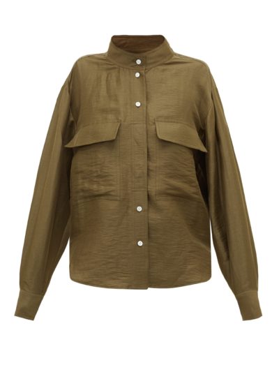 frame - stand-collar linen-blend shirt