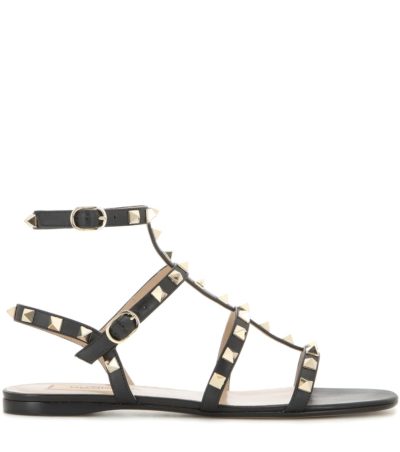 valentino - valentino garavani rockstud leather sandals - black