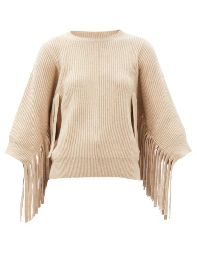 stella mccartney - fringed rib-knitted cashmere-blend sweater