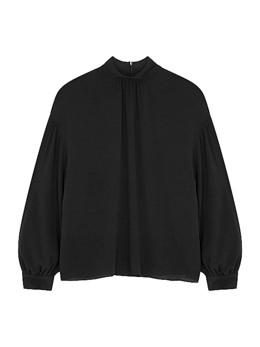 Vince - Black Textured Silk-Crepe Blouse | ABOUT ICONS
