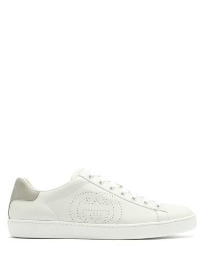 gucci - new ace perforated logo leather trainers