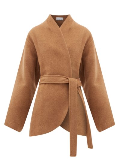 raey - collarless belted camel-hair coat