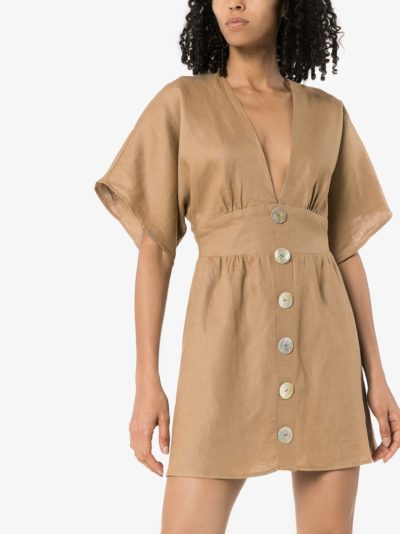 reformation - flared button mini dress - look