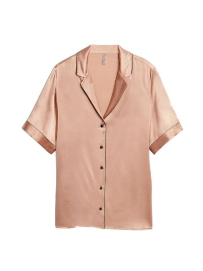 Intimissimi - Short Sleeve Silk Shirt With Contrast Trim - Pink