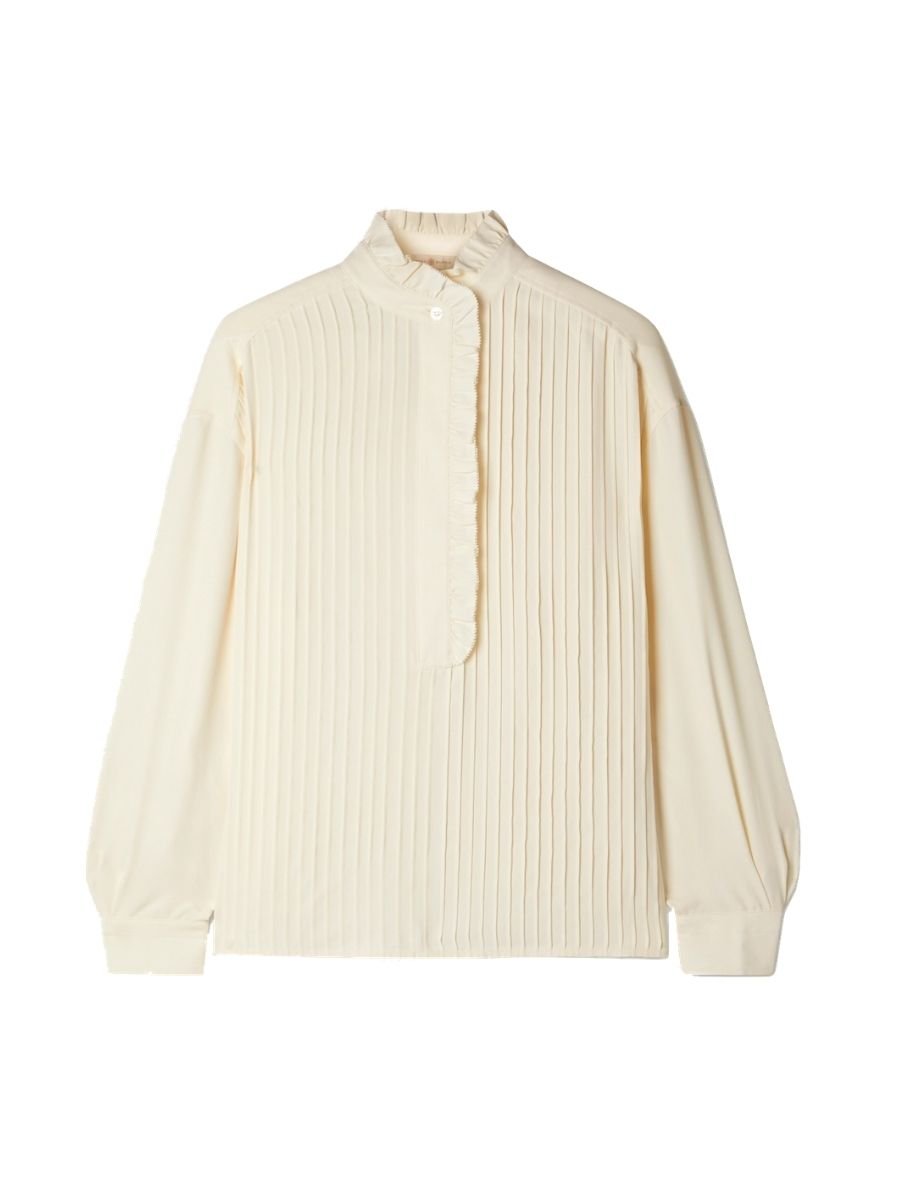 Tory Burch - Deneuve Ruffled Pleated Crepe De Chine Blouse | ABOUT ICONS