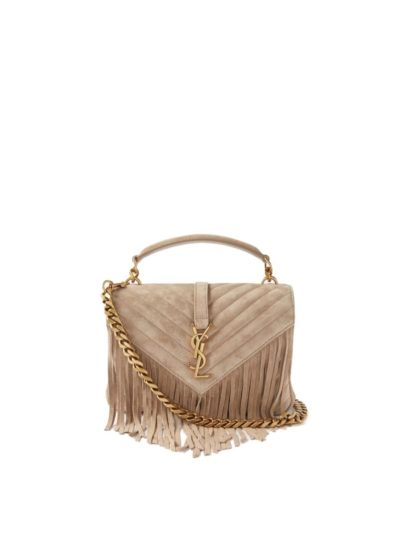Saint Laurent - College YSL Fringed Quilted-Suede Cross-Body Bag