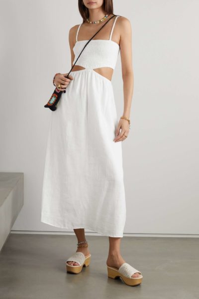 Faithfull The Brand - Tayari Cutout Shirred Linen Midi Dress - Look