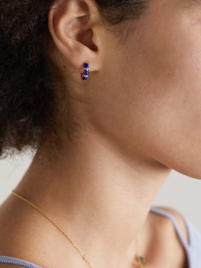 L atelier Nawbar - Bamboo 18-karat gold, lapis lazuli and diamond hoop earrings - Look