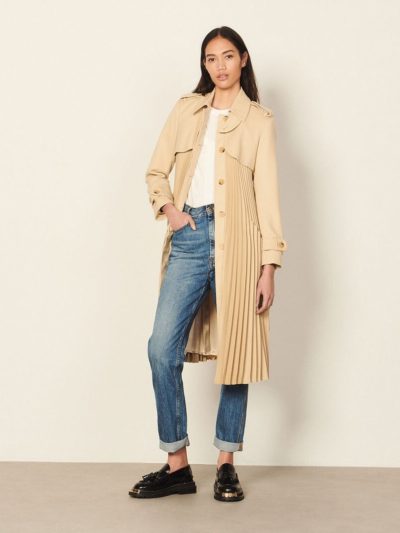 Sandro - Pleated trench coat with belt - Look
