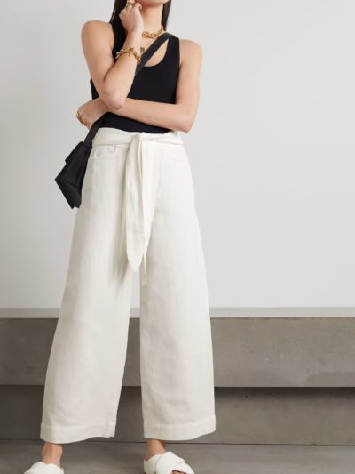Vince - Belted cotton and linen-blend twill wide-leg pants - Look
