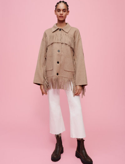 Maje - Doble-Faced coat With Fringing - Look