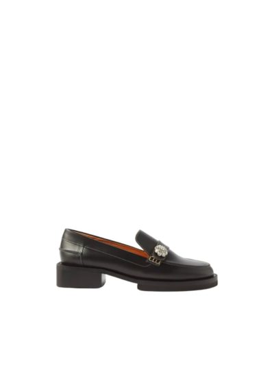 Ganni - Crystal-Embellished Leather Loafers