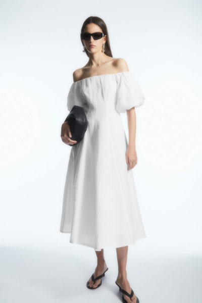 COS - Off-The-Shoulder Puff-Sleeve Midi Dress - Look