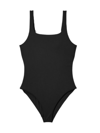 COS - Square-Neck Ribbed Swimsuit - Black