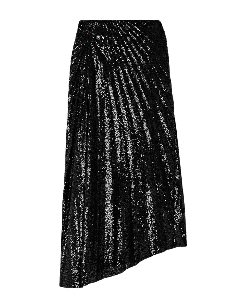 A.L.C. Tori Asymmetric Pleated Sequined Tulle Midi Skirt
